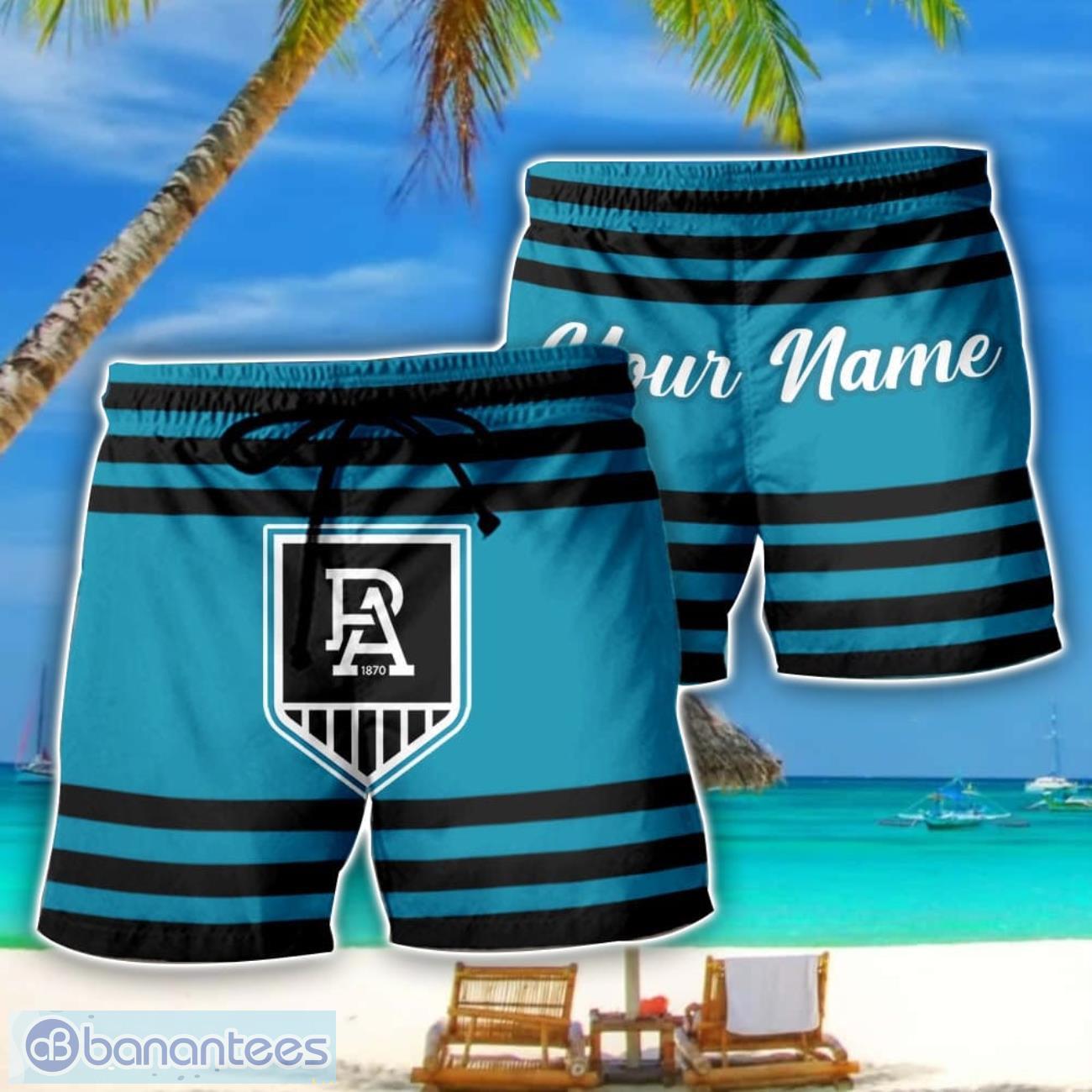 port adelaide power afl beach shorts custom name image Port Adelaide Power AFL Beach Shorts Custom Name Product Photo 1