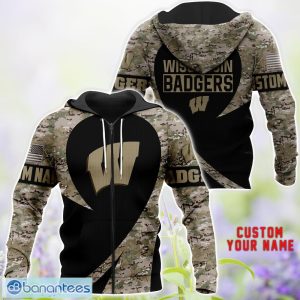 Wisconsin Badgers 3D Hoodie T-Shirt Sweatshirt Camo Pattern Veteran Custom Name Gift For Father's day Product Photo 3