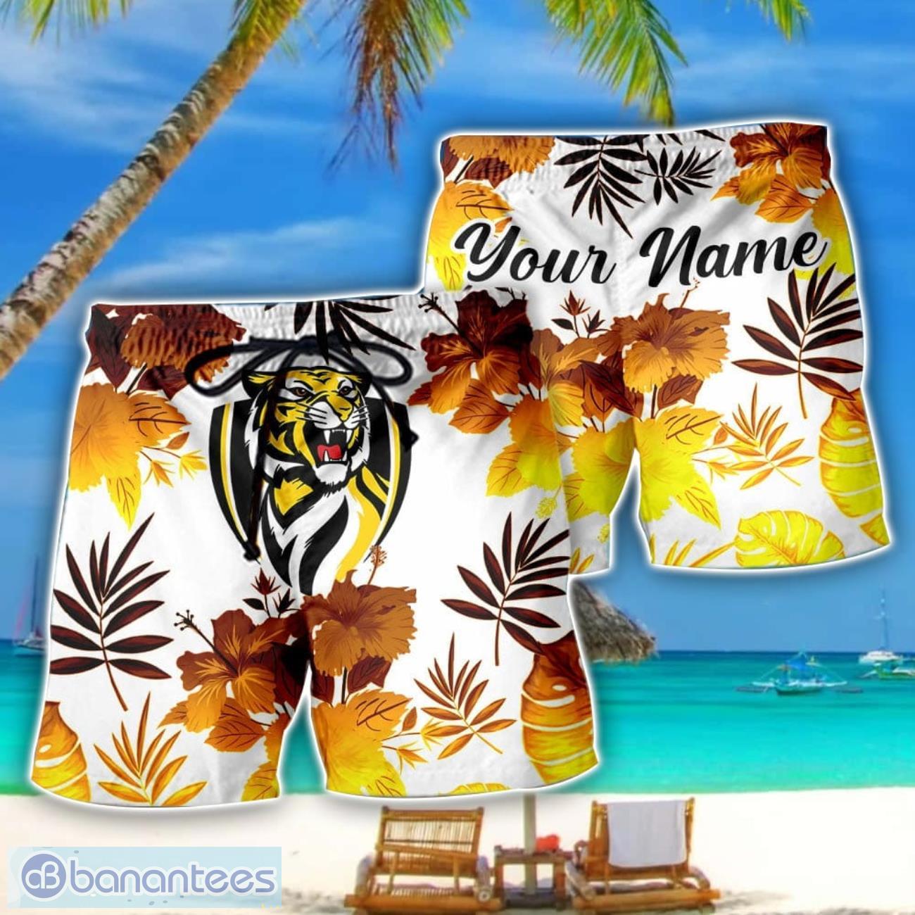 richmond tigers afl summer gift for mens personalized name beach shorts image Richmond Tigers AFL Summer Gift For Mens Personalized Name Beach Shorts Product Photo 1