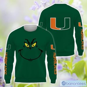 Miami Hurricanes Grinch Face All Over Printed 3D TShirt Sweatshirt Hoodie Unisex For Men And Women Product Photo 2