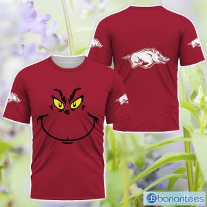 Arkansas Razorbacks Grinch Face All Over Printed 3D TShirt Sweatshirt Hoodie Unisex For Men And Women Product Photo 3