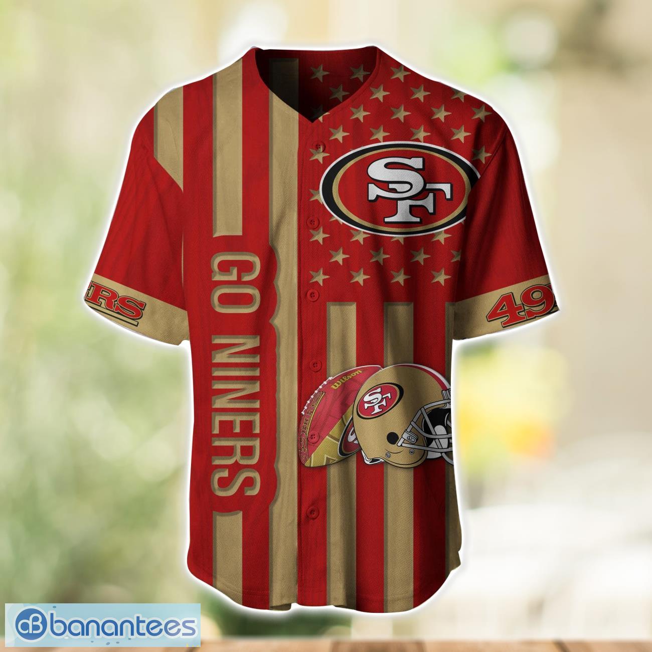 san francisco 49ers custom name and number baseball jersey shirt 1 image San Francisco 49ers Custom Name and Number Baseball Jersey Shirt Product Photo 2