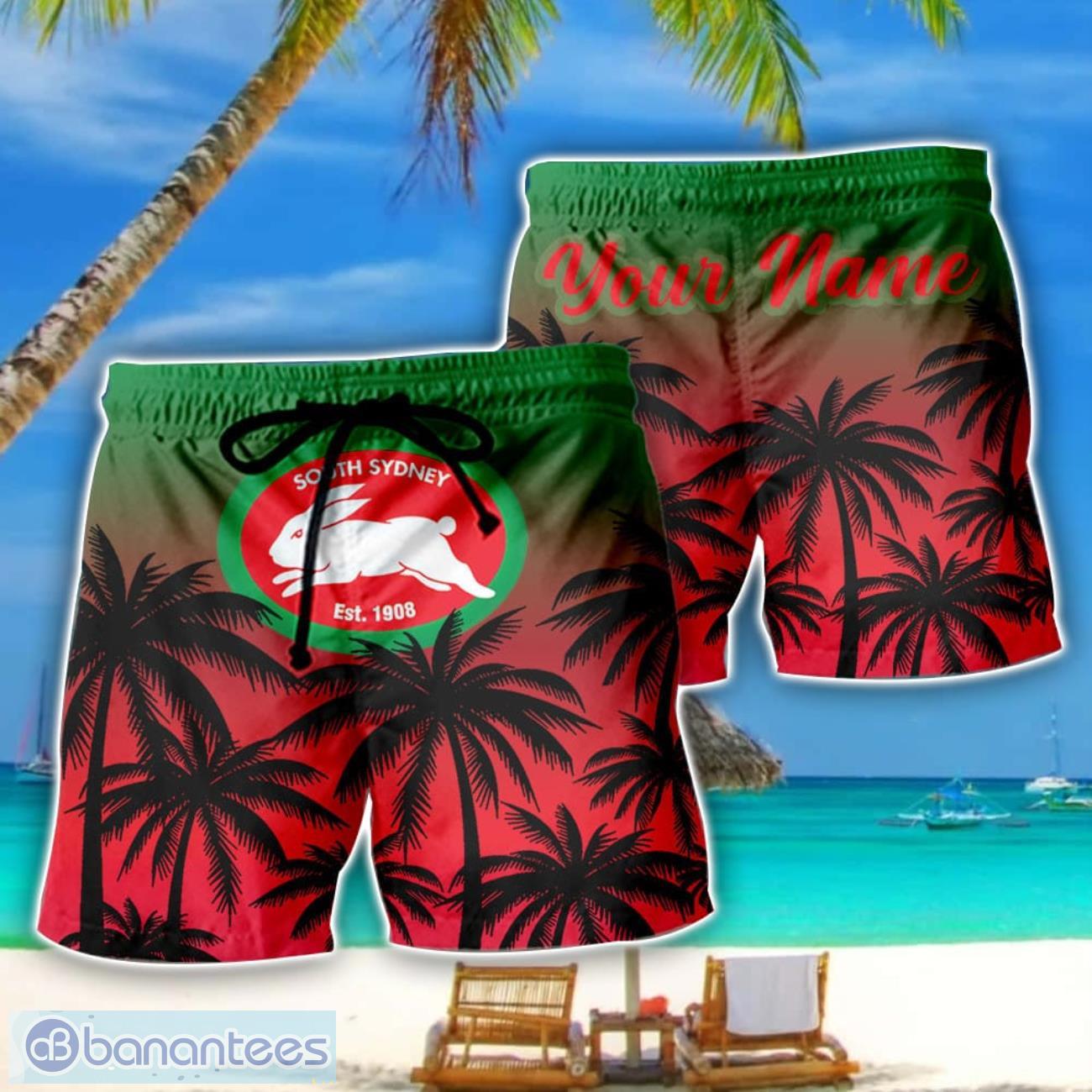 south sydney rabbitohs nrl coconut pattern tropical beach shorts for mens personalized name image South Sydney Rabbitohs NRL Coconut Pattern Tropical Beach Shorts For Mens Personalized Name Product Photo 1