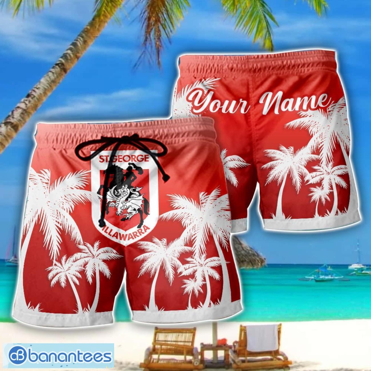 st george illawarra dragons nrl beach shorts custom name image St. George Illawarra Dragons NRL Beach Shorts Custom Name Product Photo 1