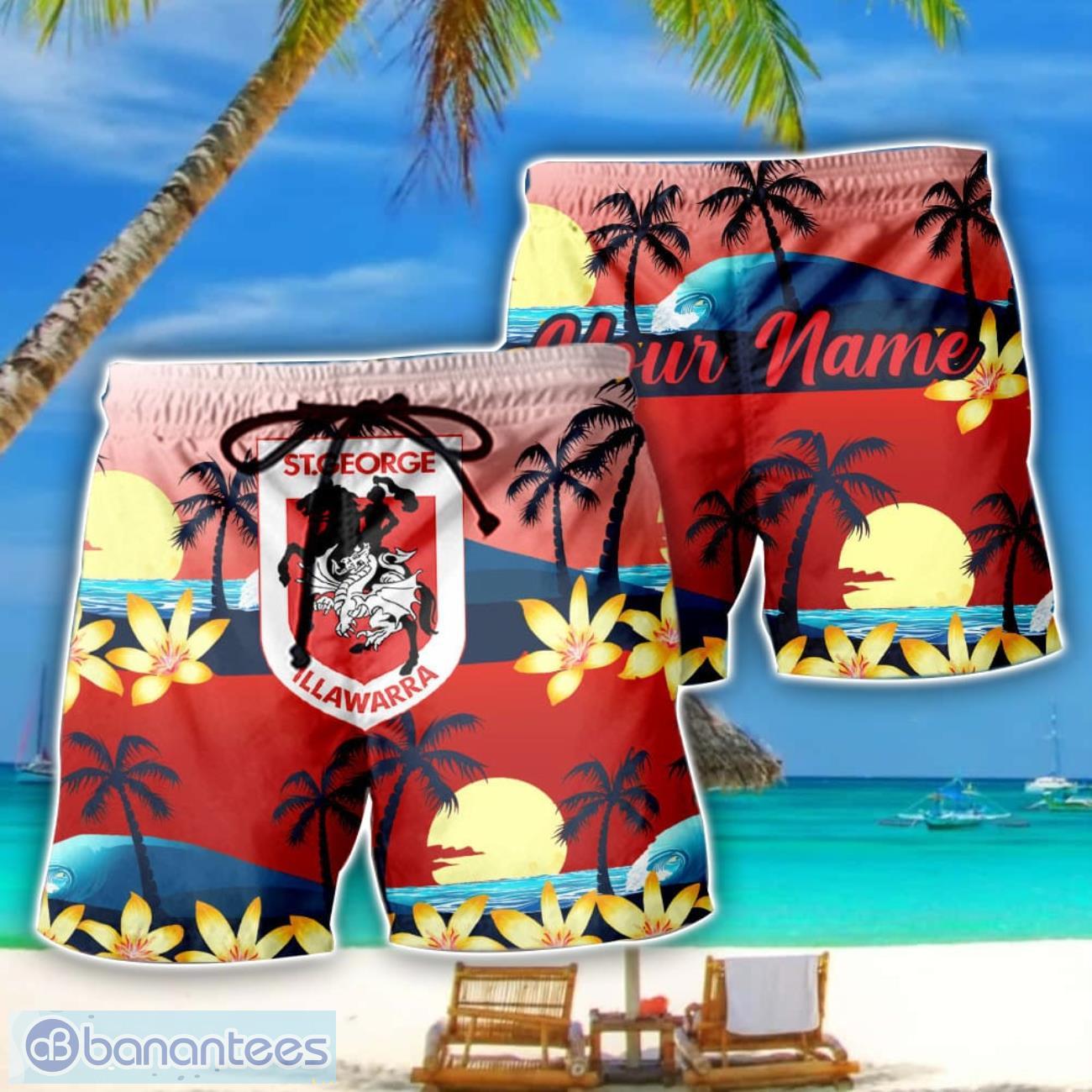 st george illawarra dragons nrl beach shorts personalized name image St. George Illawarra Dragons NRL Beach Shorts Personalized Name Product Photo 1