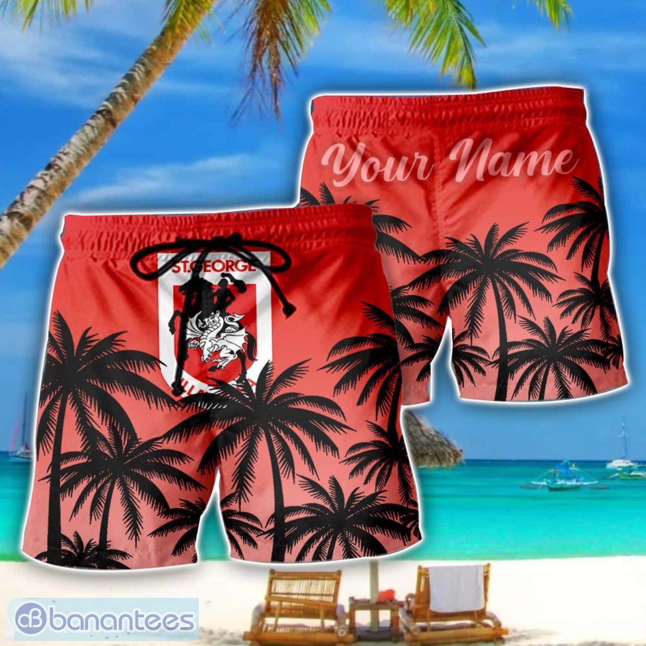 st george illawarra dragons nrl coconut pattern tropical beach shorts for mens personalized name image St. George Illawarra Dragons NRL Coconut Pattern Tropical Beach Shorts For Mens Personalized Name Product Photo 1