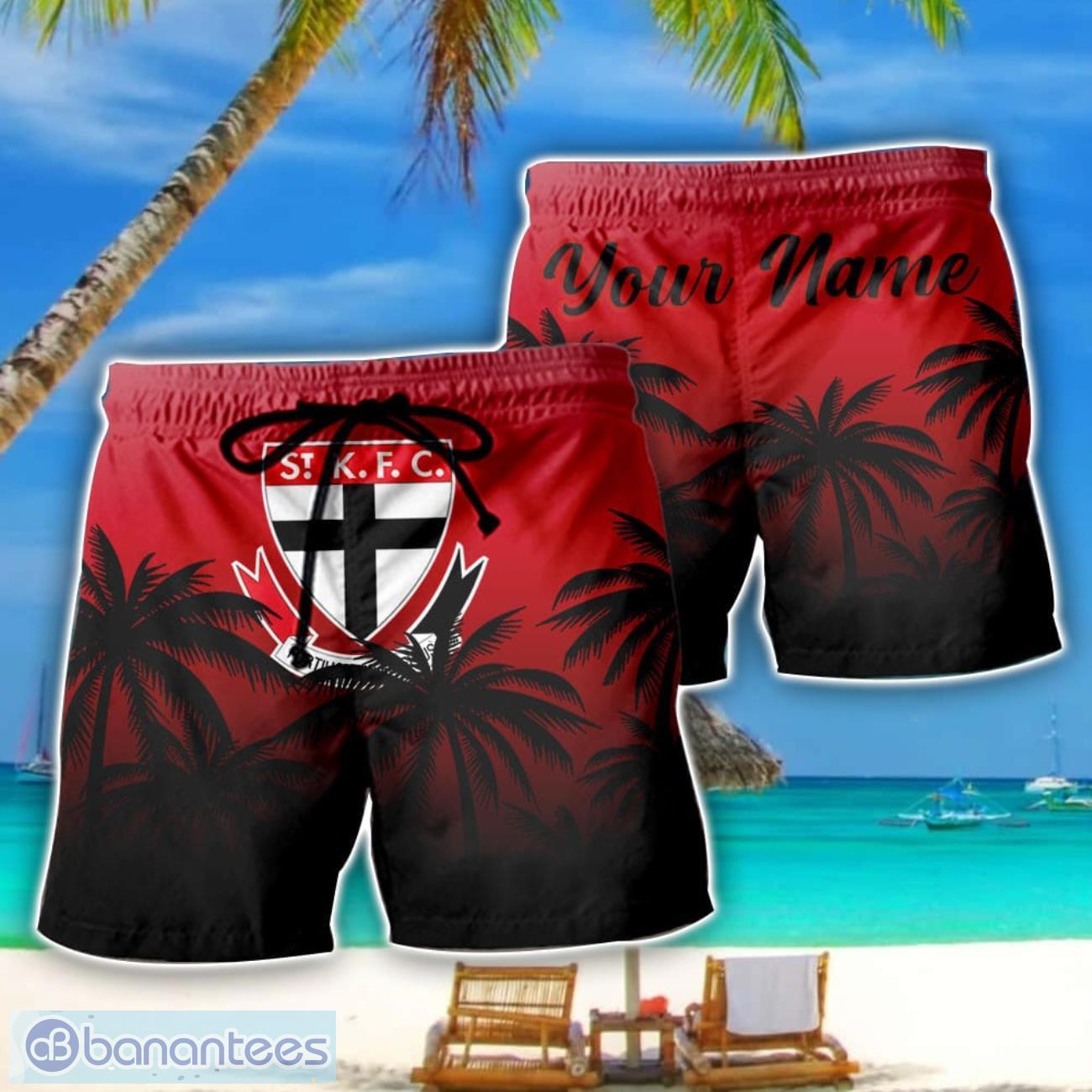 st kilda saints afl coconut pattern tropical beach shorts for mens personalized name image St Kilda Saints AFL Coconut Pattern Tropical Beach Shorts For Mens Personalized Name Product Photo 1