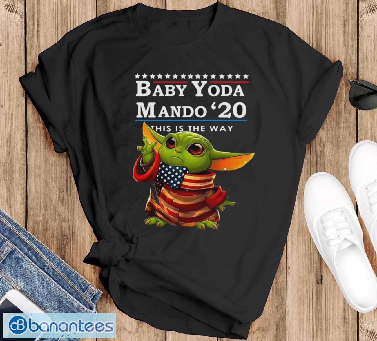 star wars baby yoda mando 2020 this is the way shirt image Star wars baby yoda mando 2020 this is the way shirt - Black T-Shirt