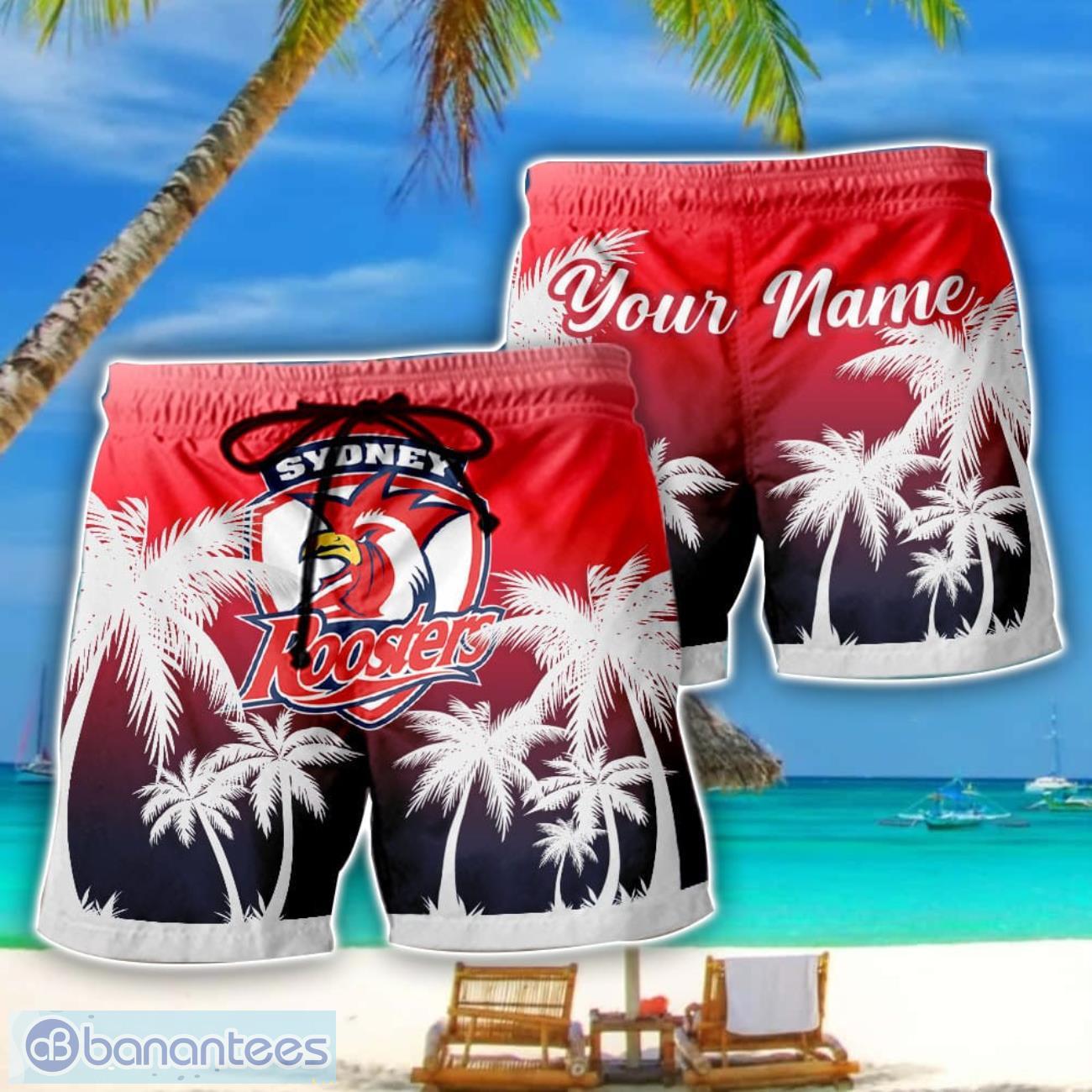 sydney roosters nrl beach shorts custom name image Sydney Roosters NRL Beach Shorts Custom Name Product Photo 1