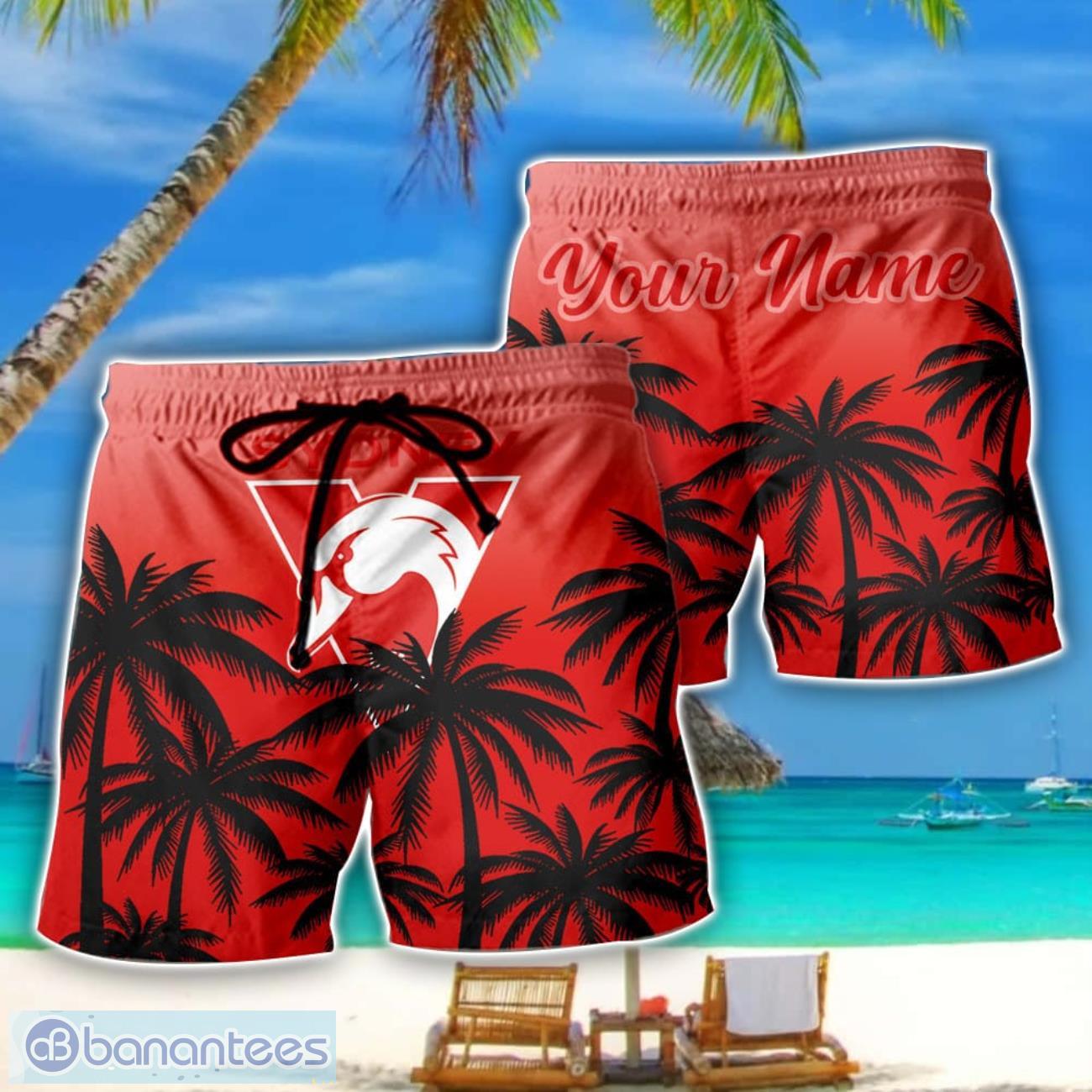 sydney swans afl coconut pattern tropical beach shorts for mens personalized name image Sydney Swans AFL Coconut Pattern Tropical Beach Shorts For Mens Personalized Name Product Photo 1
