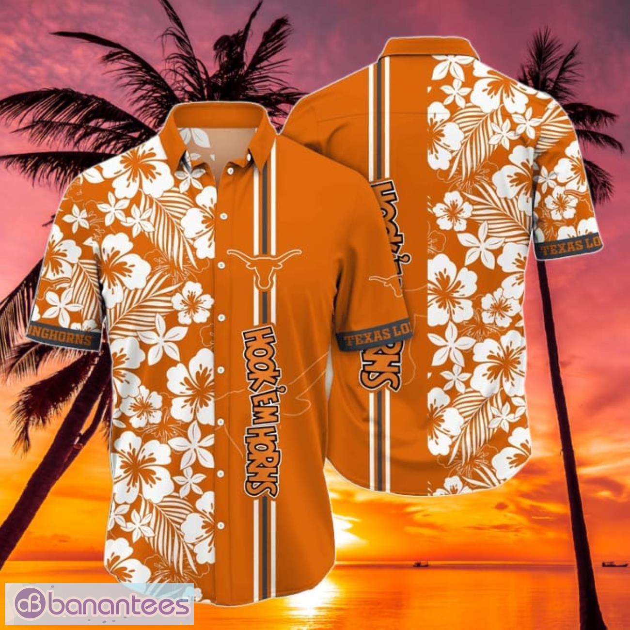 Texas Longhorns NCAA2 Striped Aloha Flower 3D Hawaiian Shirt Stropical Style Beach Shirt Product Photo 1
