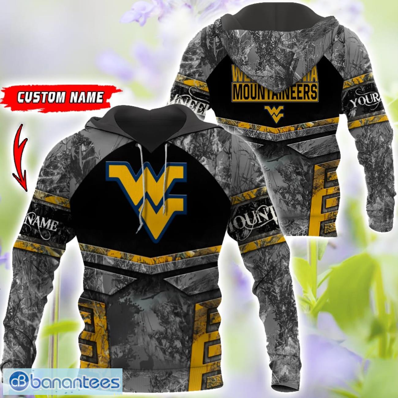 west virginia mountaineers grey black hunting 3d t shirt hoodie sweatshirt zip hoodie custom name image West Virginia Mountaineers Grey Black Hunting 3D T-Shirt Hoodie Sweatshirt Zip Hoodie Custom Name Product Photo 1