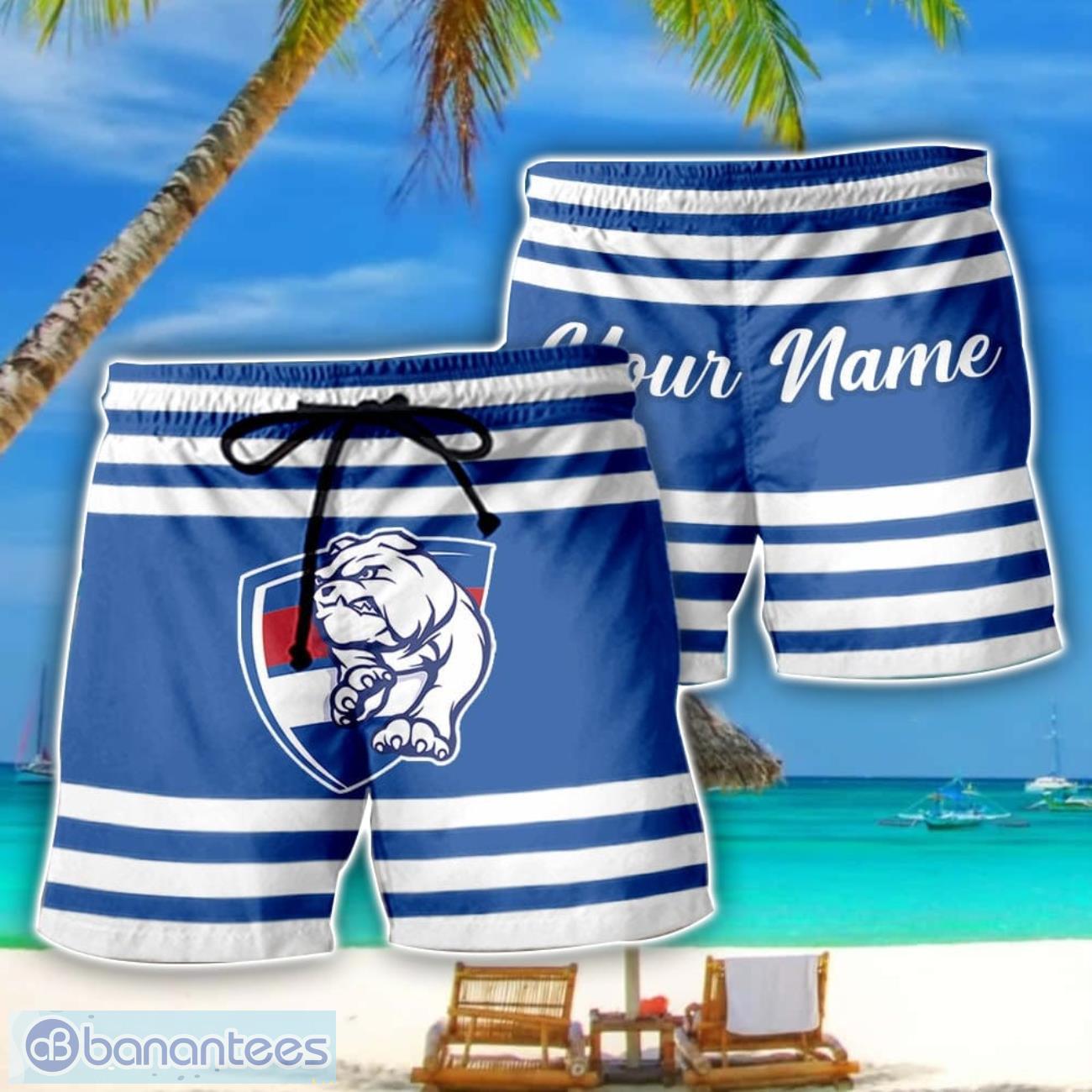 western bulldogs afl beach shorts custom name image Western Bulldogs AFL Beach Shorts Custom Name Product Photo 1