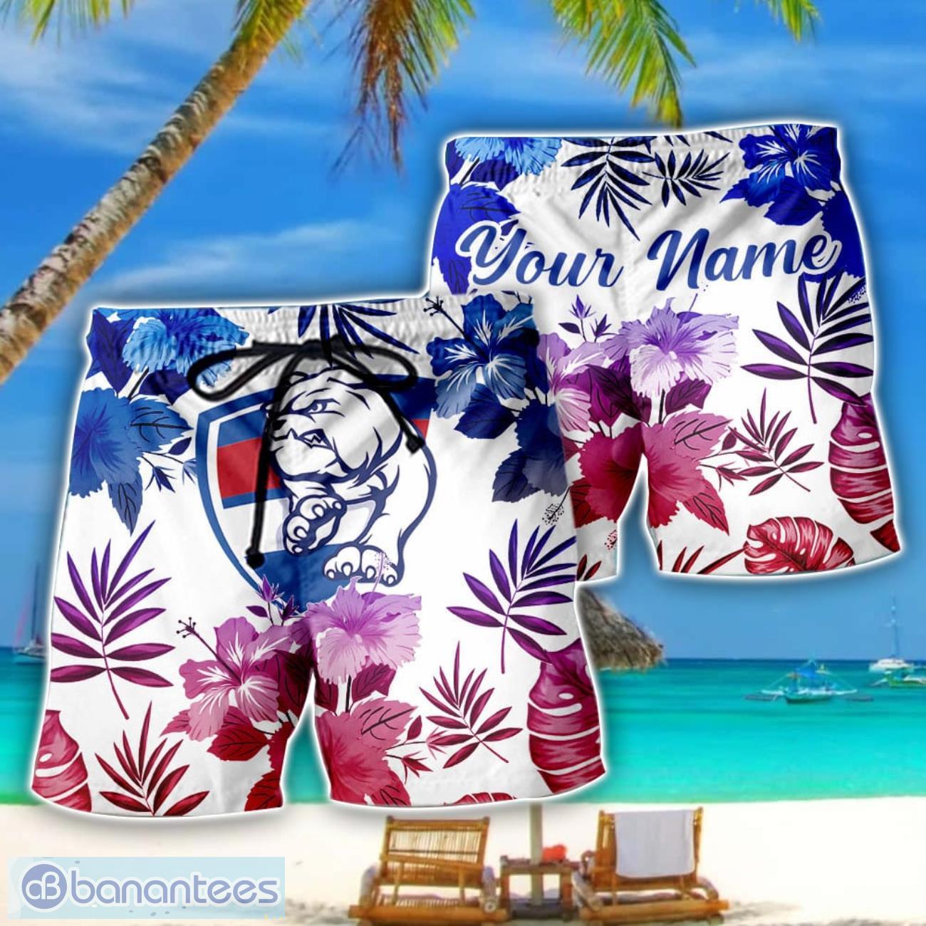 western bulldogs afl summer gift for mens personalized name beach shorts image Western Bulldogs AFL Summer Gift For Mens Personalized Name Beach Shorts Product Photo 1