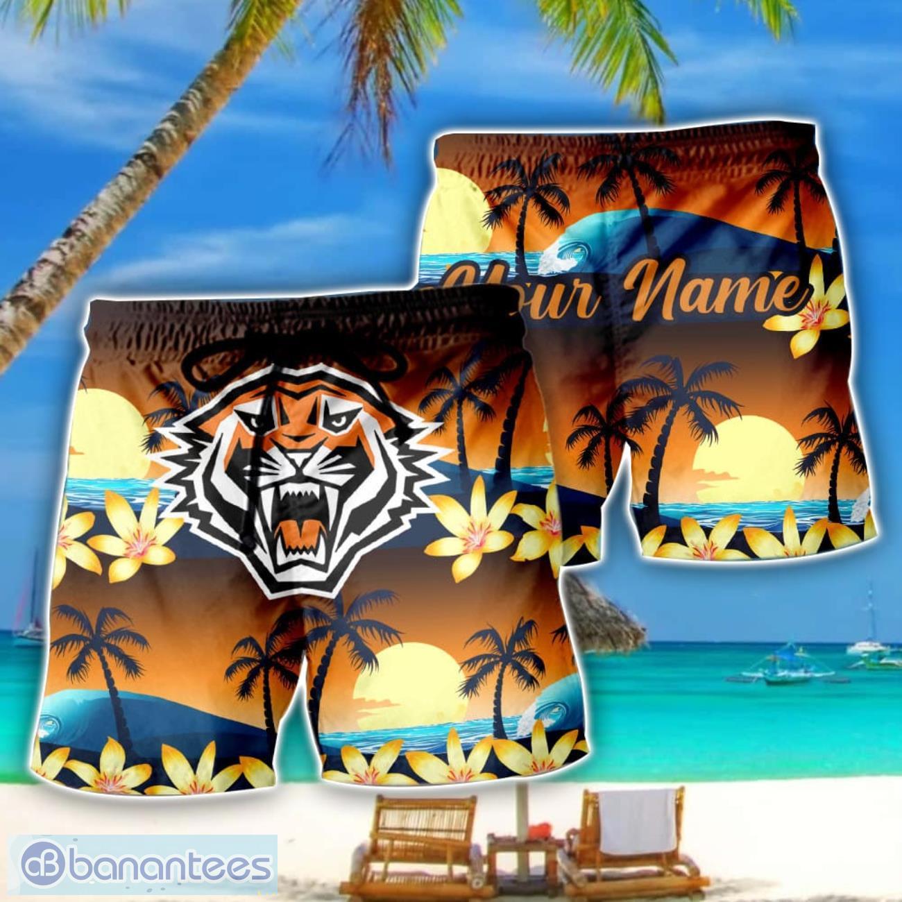 wests tigers nrl beach shorts personalized name image Wests Tigers NRL Beach Shorts Personalized Name Product Photo 1