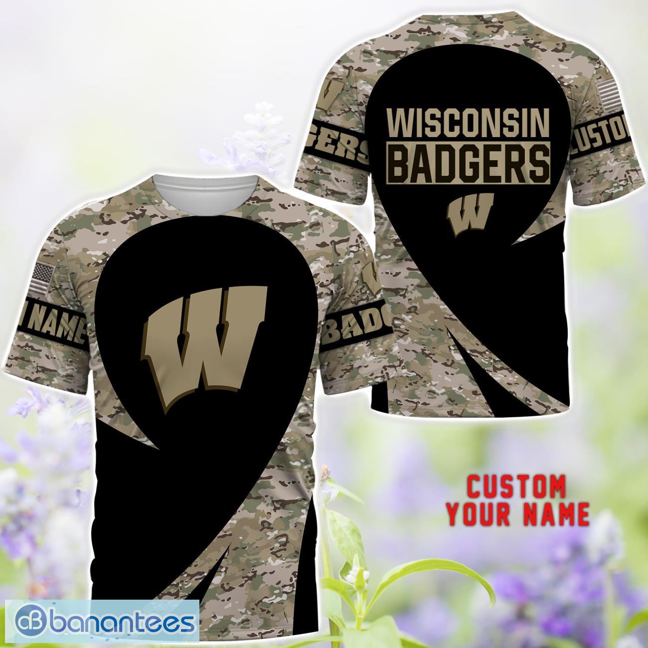 wisconsin badgers 3d hoodie t shirt sweatshirt camo pattern veteran custom name gift for fathers day image Wisconsin Badgers 3D Hoodie T Shirt Sweatshirt Camo Pattern Veteran Custom Name Gift For Father's day Product Photo