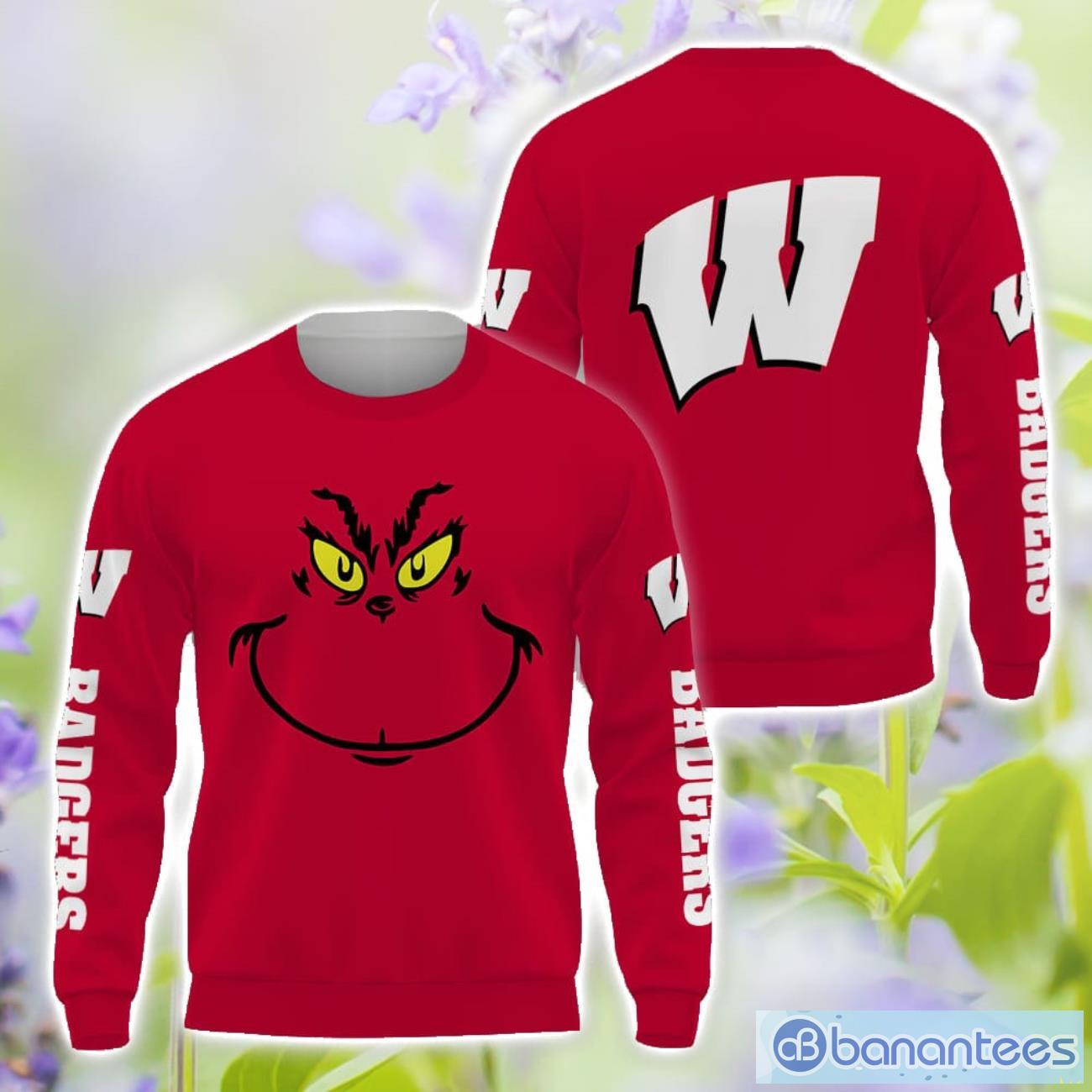 wisconsin badgers grinch face all over printed 3d tshirt sweatshirt hoodie unisex for men and women 1 image Wisconsin Badgers Grinch Face All Over Printed 3D TShirt Sweatshirt Hoodie Unisex For Men And Women Product Photo 2