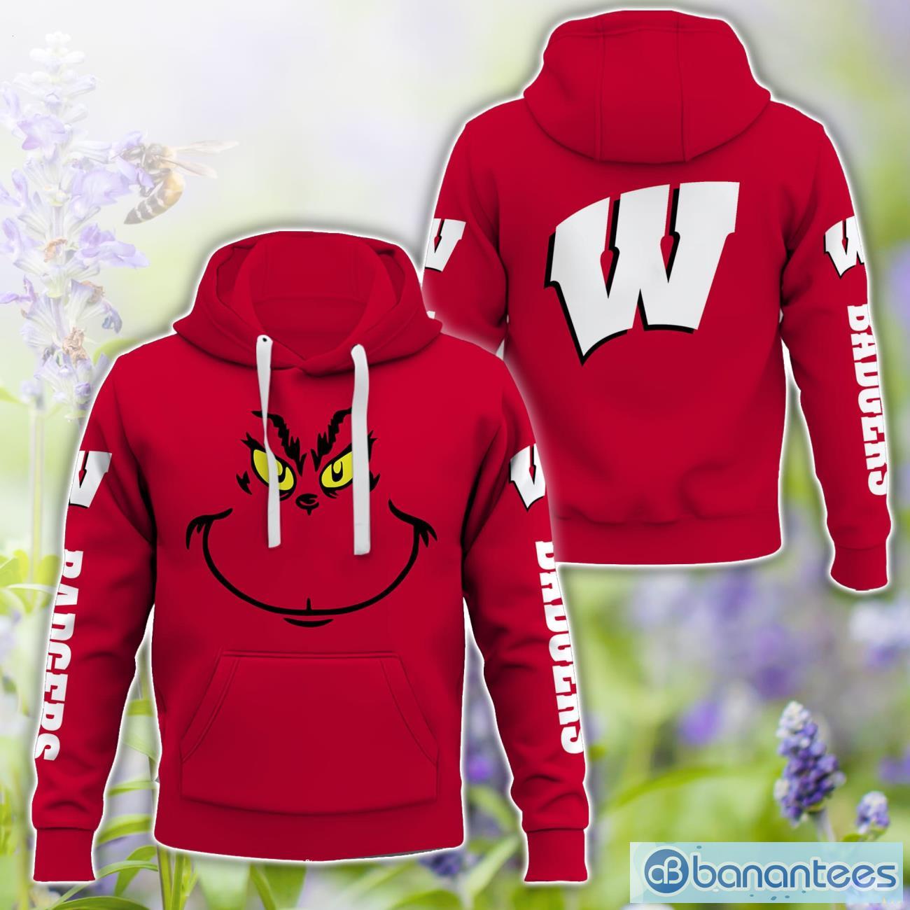 wisconsin badgers grinch face all over printed 3d tshirt sweatshirt hoodie unisex for men and women image Wisconsin Badgers Grinch Face All Over Printed 3D TShirt Sweatshirt Hoodie Unisex For Men And Women Product Photo 1