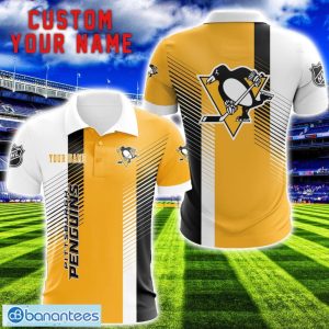 Pittsburgh Penguins Team Striped Style 3D Printed Polo Shirt For Fans Custom Name Product Photo 1