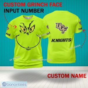 Grinch Face UCF Knights 3D Hoodie, Zip Hoodie, Sweater Green AOP Custom Number And Name - Grinch Face NCAA UCF Knights 3D Shirt