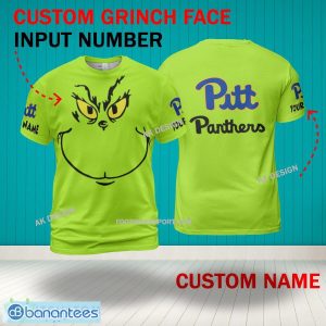 Grinch Face Pittsburgh Panthers 3D Hoodie, Zip Hoodie, Sweater Green AOP Custom Number And Name - Grinch Face NCAA Pittsburgh Panthers 3D Shirt