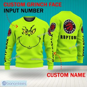 Grinch Face Toronto Raptors 3D Hoodie, Zip Hoodie, Sweater Green AOP Custom Number And Name - Grinch Face NBA Toronto Raptors 3D Sweater