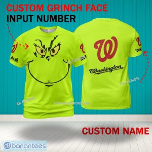Grinch Face Washington Nationals 3D Hoodie, Zip Hoodie, Sweater Green AOP Custom Number And Name - Grinch Face MLB Washington Nationals 3D Shirt