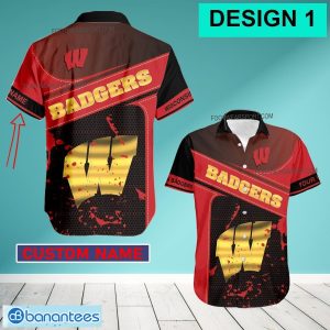 Custom Name Wisconsin Badgers Logo Diamond, Silver, Gold Hawaiian Shirt AOP Special Gifts - Style 1 NCAA Wisconsin Badgers Logo Gold Hawaiian Shirt