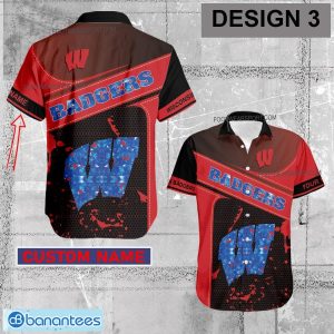 Custom Name Wisconsin Badgers Logo Diamond, Silver, Gold Hawaiian Shirt AOP Special Gifts - Style 3 NCAA Wisconsin Badgers Logo Diamond Hawaiian Shirt