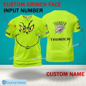 Grinch Face Oklahoma City Thunder 3D Hoodie, Zip Hoodie, Sweater Green AOP Custom Number And Name - Grinch Face NBA Oklahoma City Thunder 3D Shirt