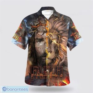 Jesus Praying Lion Christian Cross Faith Hawaiian Shirt Holiday Summer Gift Product Photo 1