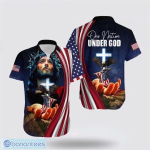 Jesus One Nation Under God Hawaiian Shirt Holiday Summer Gift Clothing American Flag Christian Product Photo 1