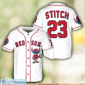 Boston Red Sox Lilo and Stitch White Baseball Jersey Shirt For Stitch Lover Custom Name Number Product Photo 1