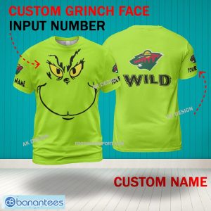 Grinch Face Minnesota Wild 3D Hoodie, Zip Hoodie, Sweater Green AOP Custom Number And Name - Grinch Face NHL Minnesota Wild 3D Shirt