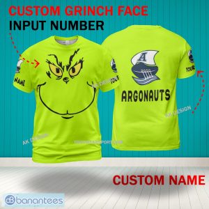 Grinch Face Toronto Argonauts 3D Hoodie, Zip Hoodie, Sweater Green AOP Custom Number And Name - Grinch Face CFL Toronto Argonauts 3D Shirt
