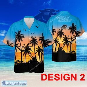 Carolina Panthers Hawaiian Shirt Pattern Coconut Tree AOP For Beach - Design 2 NFL Carolina Panthers Hawaiian Shirt Tree Pattern