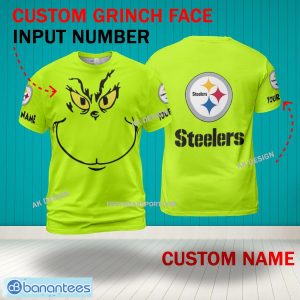 Grinch Face Pittsburgh Steelers 3D Hoodie, Zip Hoodie, Sweater Green AOP Custom Number And Name - Grinch Face NFL Pittsburgh Steelers 3D Shirt