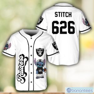 Las Vegas Raiders Lilo and Stitch White Baseball Jersey Shirt For Stitch Lover Sport Gift Custom Name Number Product Photo 1
