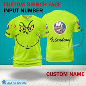 Grinch Face New York Islanders 3D Hoodie, Zip Hoodie, Sweater Green AOP Custom Number And Name - Grinch Face NHL New York Islanders 3D Shirt