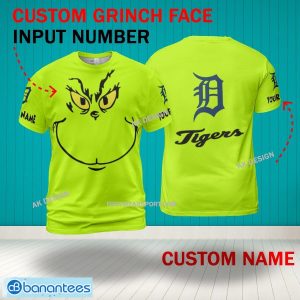 Grinch Face Detroit Tigers 3D Hoodie, Zip Hoodie, Sweater Green AOP Custom Number And Name - Grinch Face MLB Detroit Tigers 3D Shirt