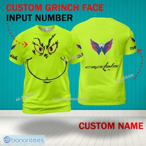 Grinch Face Washington Capitals 3D Hoodie, Zip Hoodie, Sweater Green AOP Custom Number And Name - Grinch Face NHL Washington Capitals 3D Shirt