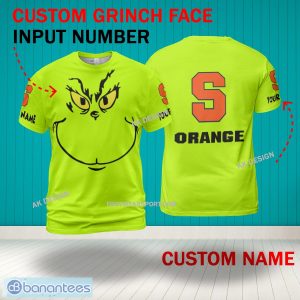 Grinch Face Syracuse Orange 3D Hoodie, Zip Hoodie, Sweater Green AOP Custom Number And Name - Grinch Face NCAA Syracuse Orange 3D Shirt