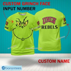 Grinch Face UNLV Rebels 3D Hoodie, Zip Hoodie, Sweater Green AOP Custom Number And Name - Grinch Face NCAA UNLV Rebels 3D Shirt