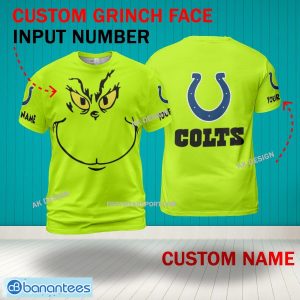 Grinch Face Indianapolis Colts 3D Hoodie, Zip Hoodie, Sweater Green AOP Custom Number And Name - Grinch Face NFL Indianapolis Colts 3D Shirt