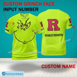 Grinch Face Rutgers Scarlet Knights 3D Hoodie, Zip Hoodie, Sweater Green AOP Custom Number And Name - Grinch Face NCAA Rutgers Scarlet Knights 3D Shirt