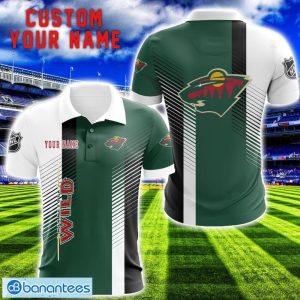 Minnesota Wild Team Striped Style 3D Printed Polo Shirt For Fans Custom Name Product Photo 1