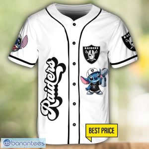 Las Vegas Raiders Lilo and Stitch Champions White Baseball Jersey Shirt For Fans Unique Gift Sport Gift Custom Name Number Product Photo 2