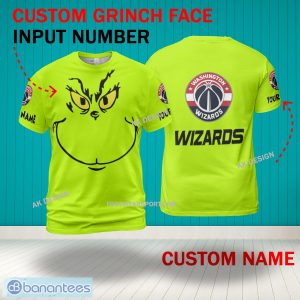 Grinch Face Washington Wizards 3D Hoodie, Zip Hoodie, Sweater Green AOP Custom Number And Name - Grinch Face NBA Washington Wizards 3D Shirt