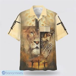 Jesus Praying Lion Of Judah Christian Cross Faith Hawaiian Shirt Holiday Summer Gift Product Photo 1