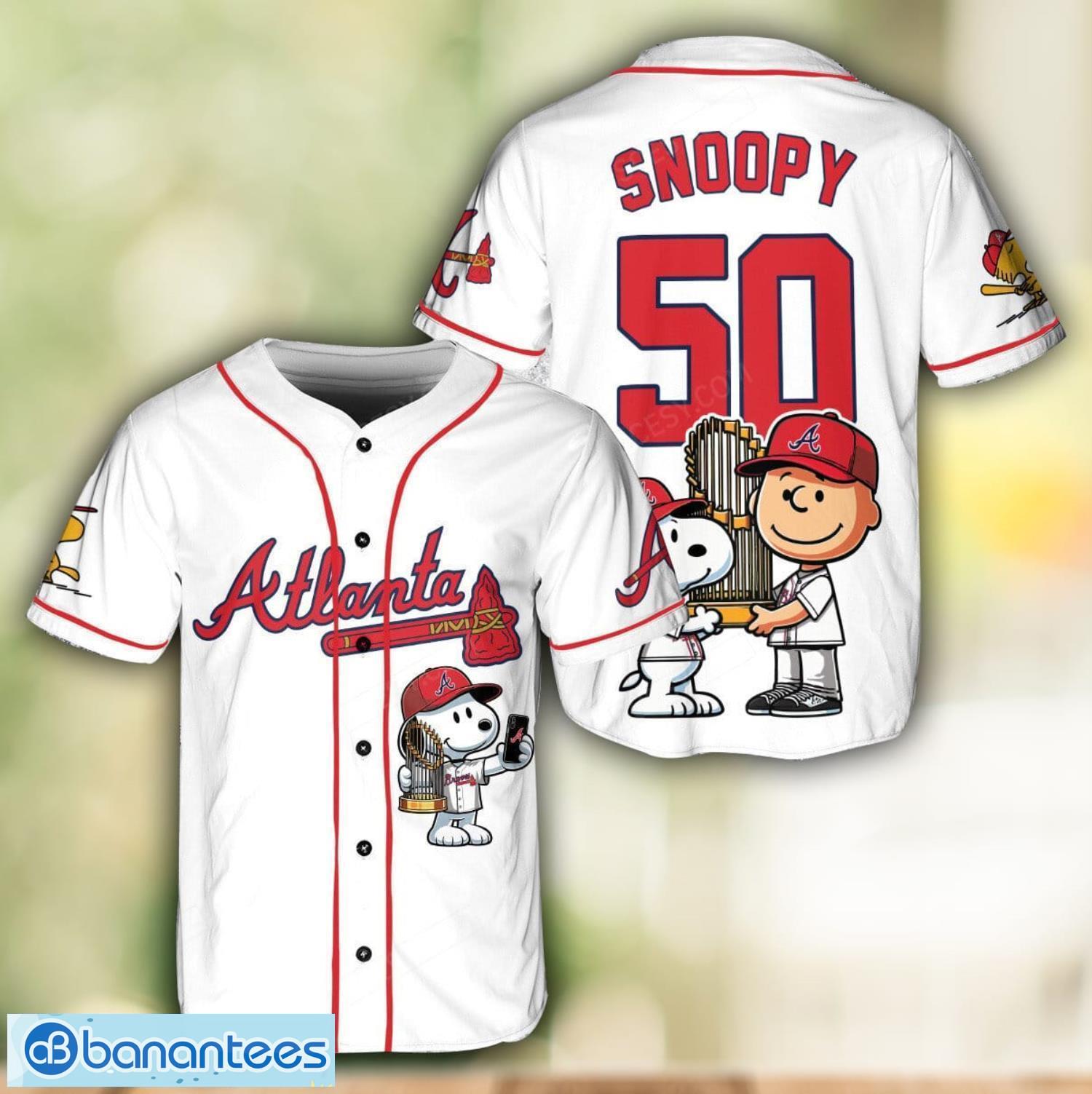 Atlanta Braves 3D Baseball Jersey Shirt Peanut Snoopy Lover Baseball Jersey Shirt Custom Name And Number Product Photo 1